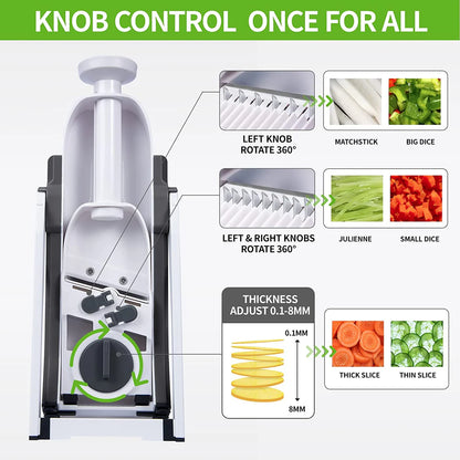 Multifunctional Vegetable Chopper & Slicer with Container, Adjustable Mandoline