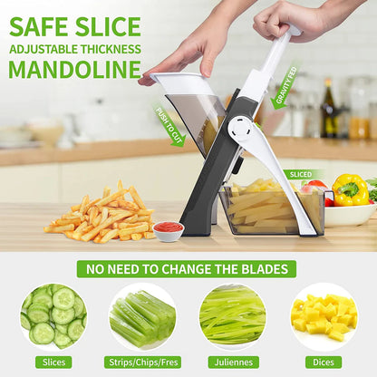 Multifunctional Vegetable Chopper & Slicer with Container, Adjustable Mandoline